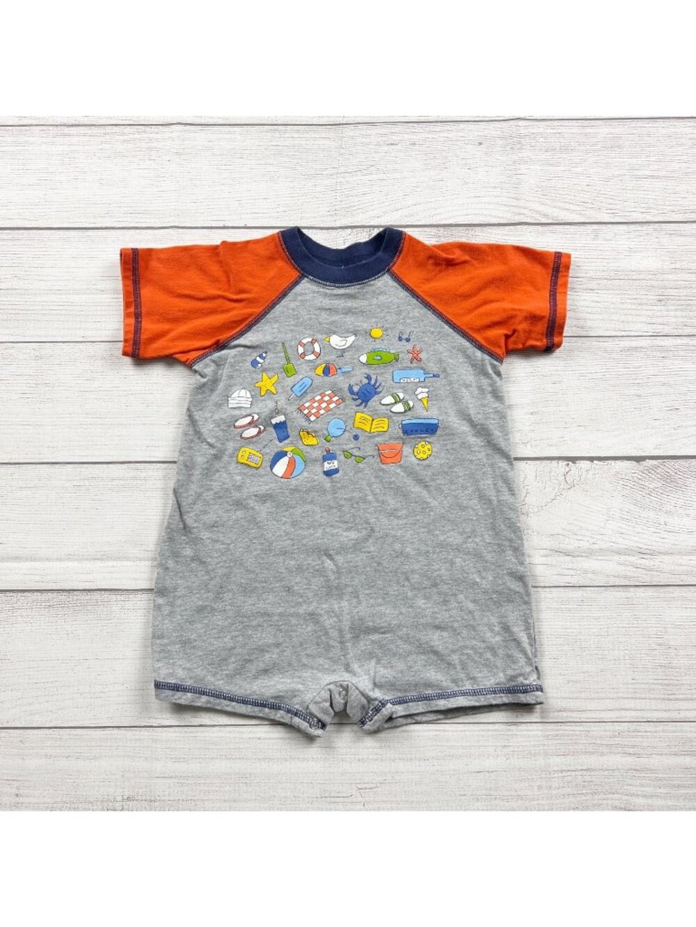 Mulberribush Baby Beach Themed Romper Orange Gray Short Sleeve 18-24 Months